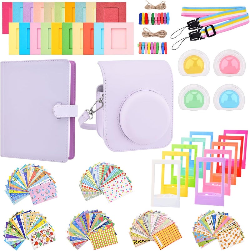 Sunmns Mini 12 Instant Camera Accessories Kit, Accessory Bundle Compatible with Instax Mini 12 Instant Camera, Include Case, Album, Stickers, Photo Frames, Paper Frame, Filters, Strap (Purple) - Image 1